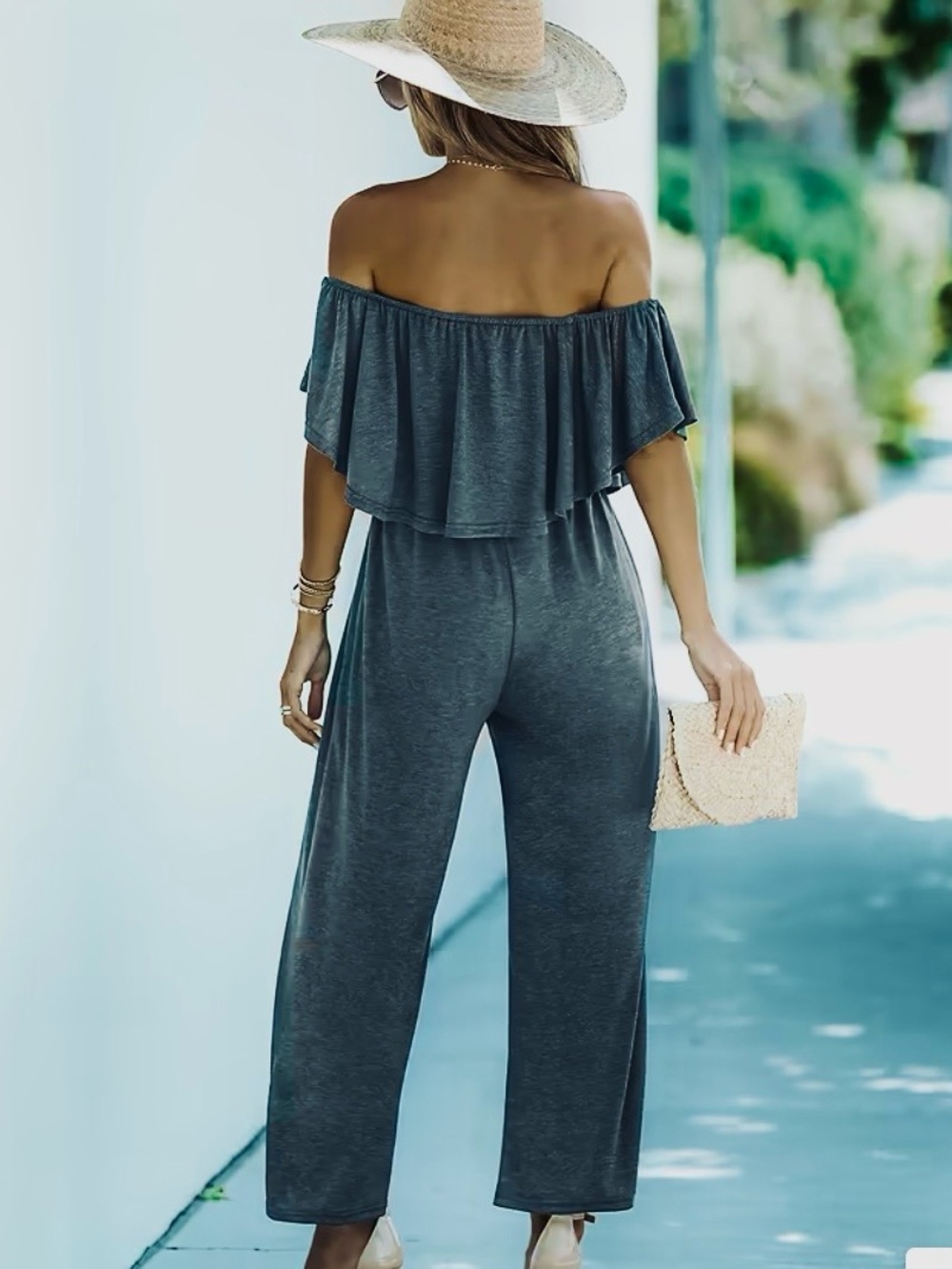 NWT Cupshe eucalyptus Green Off-the-Shoulder Wide-Leg Jumpsuit Size M